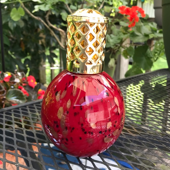 Vintage Vibrant Red Gold Flecks Art Glass Oil Lamp 6.5β